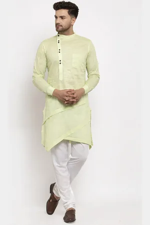 KLOTTHE Men Green Angrakha Pure Cotton Kurta with Pyjamas