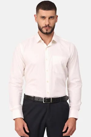 Copperline Men Off White Solid Comfort Slim Fit Cotton Formal Shirt