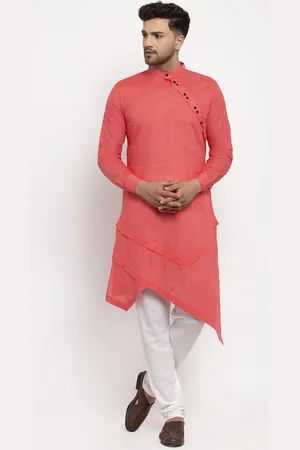 KLOTTHE Men Red Solid Kurta with Churidar Pyjamas