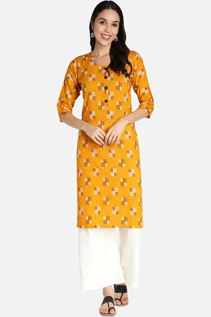 Fabclub Women Mustard Yellow Checked Kurta