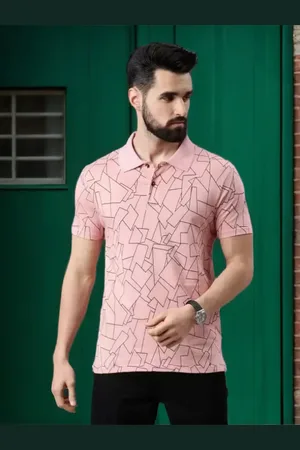 Kryptic Men Printed Polo Collar Pure Cotton T-shirt