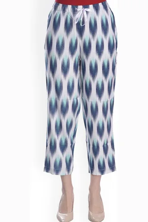 STYLE SHOES Women White & Blue Ethnic Motifs Printed Cropped Palazzos