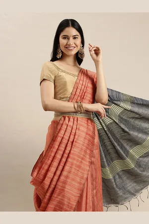 swatika Rust Orange Woven Design Bhagalpuri Saree with Unstitched Blouse Piece