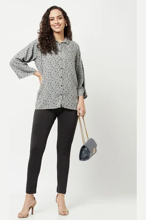 Crimsoune Club Women Grey Floral Printed Casual Shirt