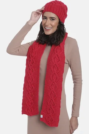 Magic Needles Women Solid Acrylic Beanie with Scarf
