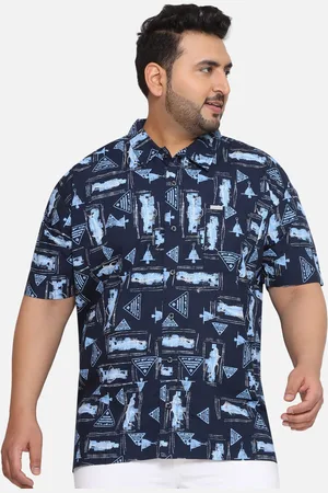 santoni Plus Size Classic Opaque Printed Cotton Casual Shirt