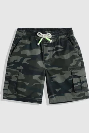 YK Boys Olive Green Camouflage Print Shorts