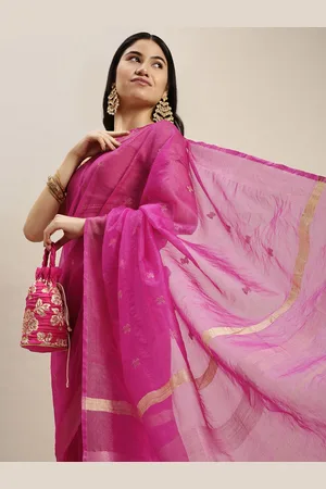 swatika Fuchsia Woven Design Organza Bhagalpuri Saree with Unstitched Blouse Piece