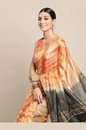 swatika Orange & Black Tie and Dye Pure Silk Bhagalpuri Saree