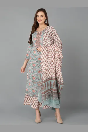 Ahika Floral Printed Pure Cotton Kurta with Palazzos & Dupatta