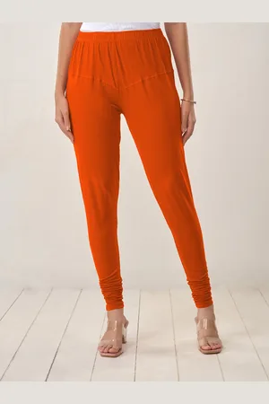 Lyra Women Orange Solid Cotton Churidar Leggings
