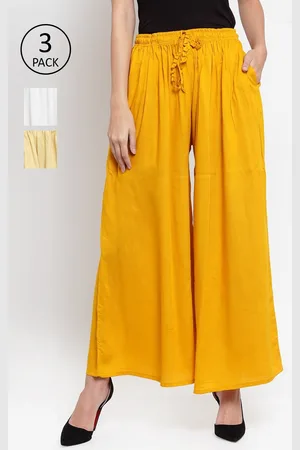 Clora Creation Women Pack Of 3 Off White & Mustard Yellow Knitted Ethnic Palazzos