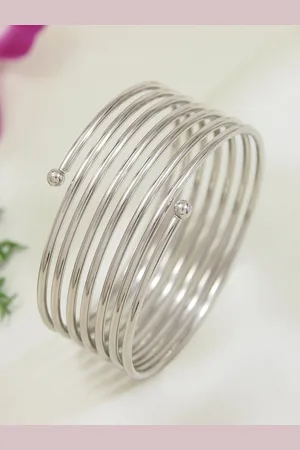I Jewels Rhodium Plated Spring Kada Bangles