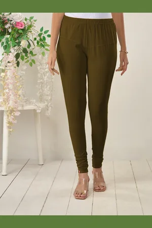 Lyra Women Khaki Solid Churidar-Length Leggings