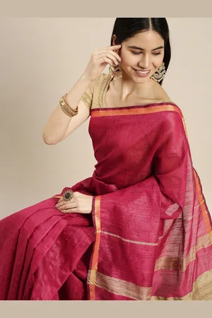 swatika Fuchsia Woven Design Silk Blend Bhagalpuri Saree with Unstitched Blouse Piece