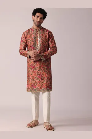 KALKI Fashion Floral Printed Pure Silk Kurta with Trousers