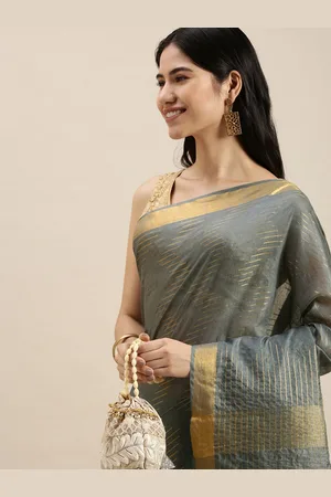 swatika Grey Woven Design Bhagalpuri Saree with Unstitched Blouse Piece