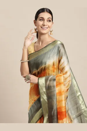 swatika Orange & Grey Tie and Dye Pure Silk Bhagalpuri Saree