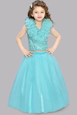 Pink Chick Girls Embellished Ruffle Top with Skirt