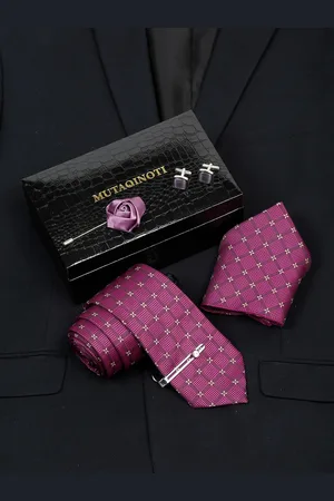 MUTAQINOTI Mens Printed Silk Necktie Accessory Gift Set