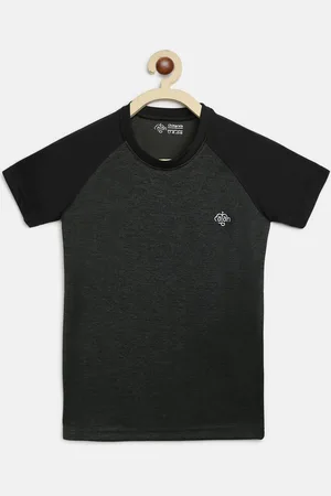 Chimprala Boys Charcoal Colourblocked Round Neck Sports T-shirt