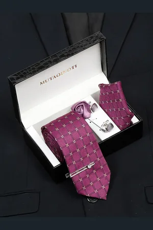 MUTAQINOTI Mens Printed Silk Necktie Accessory Gift Set