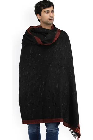 Exotic India Pirate Pure Wool Kinnauri Woven Border Kullu Palla Shawl for Men