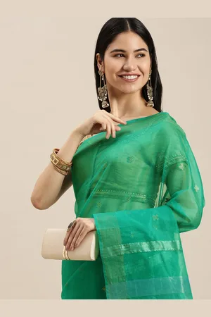 swatika Green Woven Design Organza Bhagalpuri Saree with Unstitched Blouse Piece