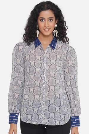 bellamia Ethnic Motifs Printed Smart Tailored Fit Chiffon Casual Shirt