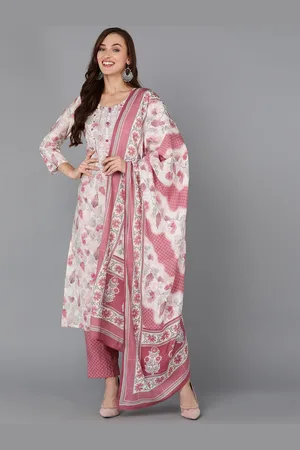 Ahika Floral Printed Thread Work Kurta with Trousers & Dupatta