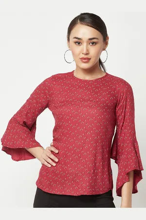Crimsoune Club Conversational Printed Bell Sleeves Top