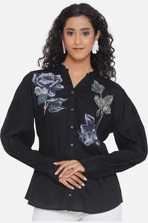 bellamia Smart Tailored Fit Floral Applique Beaded Shirt