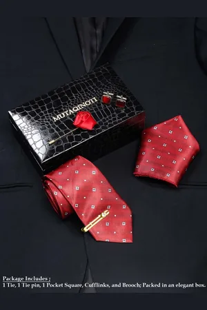 MUTAQINOTI Men Dark Striped Silk Blend Necktie Accessory Gift Set