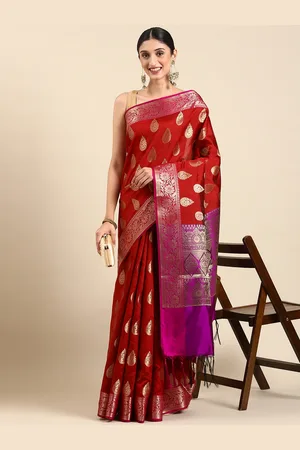 swatika Ethnic Motifs Zari Silk Blend Banarasi Saree