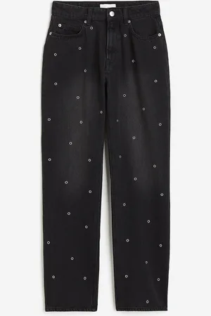 H&M Women Pure Cotton Eyelet-Detail Straight Jeans