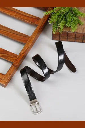 MUTAQINOTI Men Black & Brown Leather Reversible Formal Belt