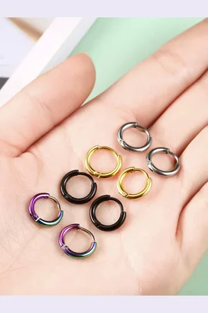 KARISHMA KREATIONS Unisex Set Of 4 Stainless Steel Circular Shaped Hoop Earrings