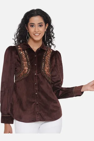 bellamia Smart Tailored Fit Embellished Sequinned Velvet Shirt