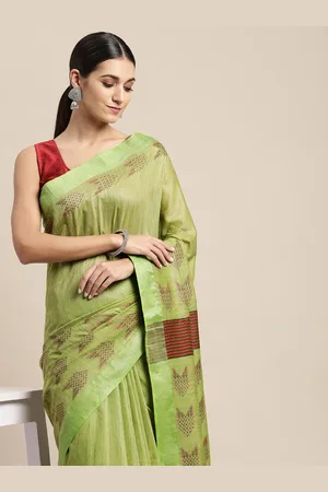 swatika Green & Maroon Geometric Woven Design Bhagalpuri Saree