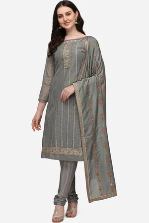 RAJGRANTH Grey & Gold-Toned Embroidered Unstitched Dress Material With Embroidered Duppata