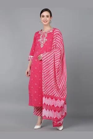 Ahika Women Pink Ethnic Motifs Yoke Design Pure Cotton Kurta with Trousers & With Dupatta