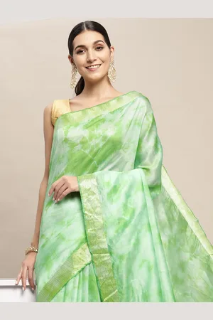 swatika Green & Golden Tie and Dye Pure Silk Bhagalpuri Saree
