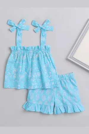 The Magic Wand Girls Floral Printed Pure Cotton Top with Shorts