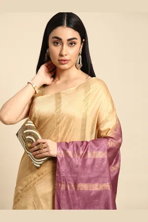 swatika Striped Zari Silk Blend Muga Saree