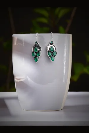 Bamboo Tree Jewels Silver Plated Contemporary Stone-Studded Drop Earrings
