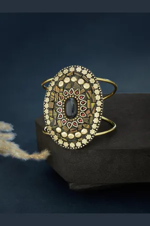 ATIBELLE Gold-Plated Stone & Studded Cuff Bangle