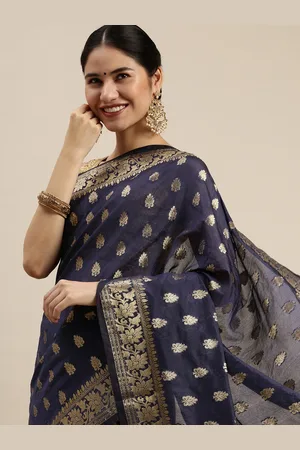 swatika Blue & Gold-Toned Ethnic Motifs Woven Design Pure Silk Bhagalpuri Saree