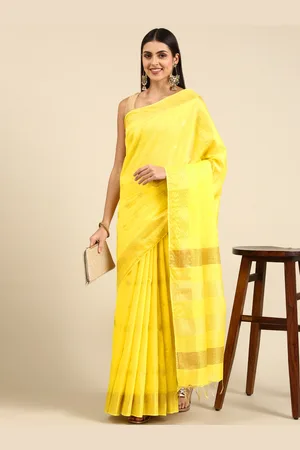 swatika Yellow Woven Design Zari Silk Blend Bhagalpuri Saree