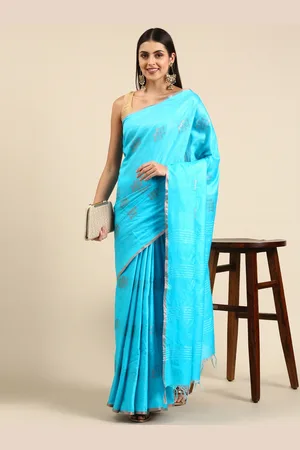 swatika Blue Woven Design Zari Silk Blend Bhagalpuri Saree