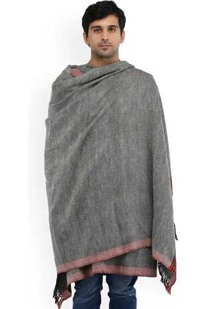 Exotic India Moonbeam Pure Wool Kinnauri Woven Border Kullu Palla Shawl for Men